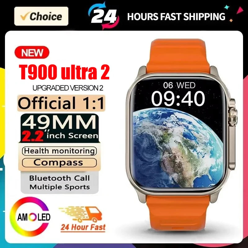 2025 T900 Ultra 2 Smart Watch Men 49Mm Series 8 2.3 "AMOLED Screen NFC Compass Waterproof for Apple Watch IWO Ultra 8 Smartwatch
