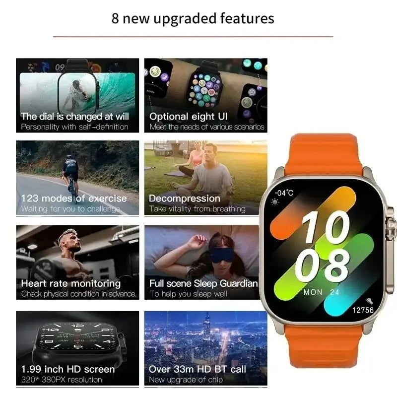 2025 T900 Ultra 2 Smart Watch Men 49Mm Series 8 2.3 "AMOLED Screen NFC Compass Waterproof for Apple Watch IWO Ultra 8 Smartwatch
