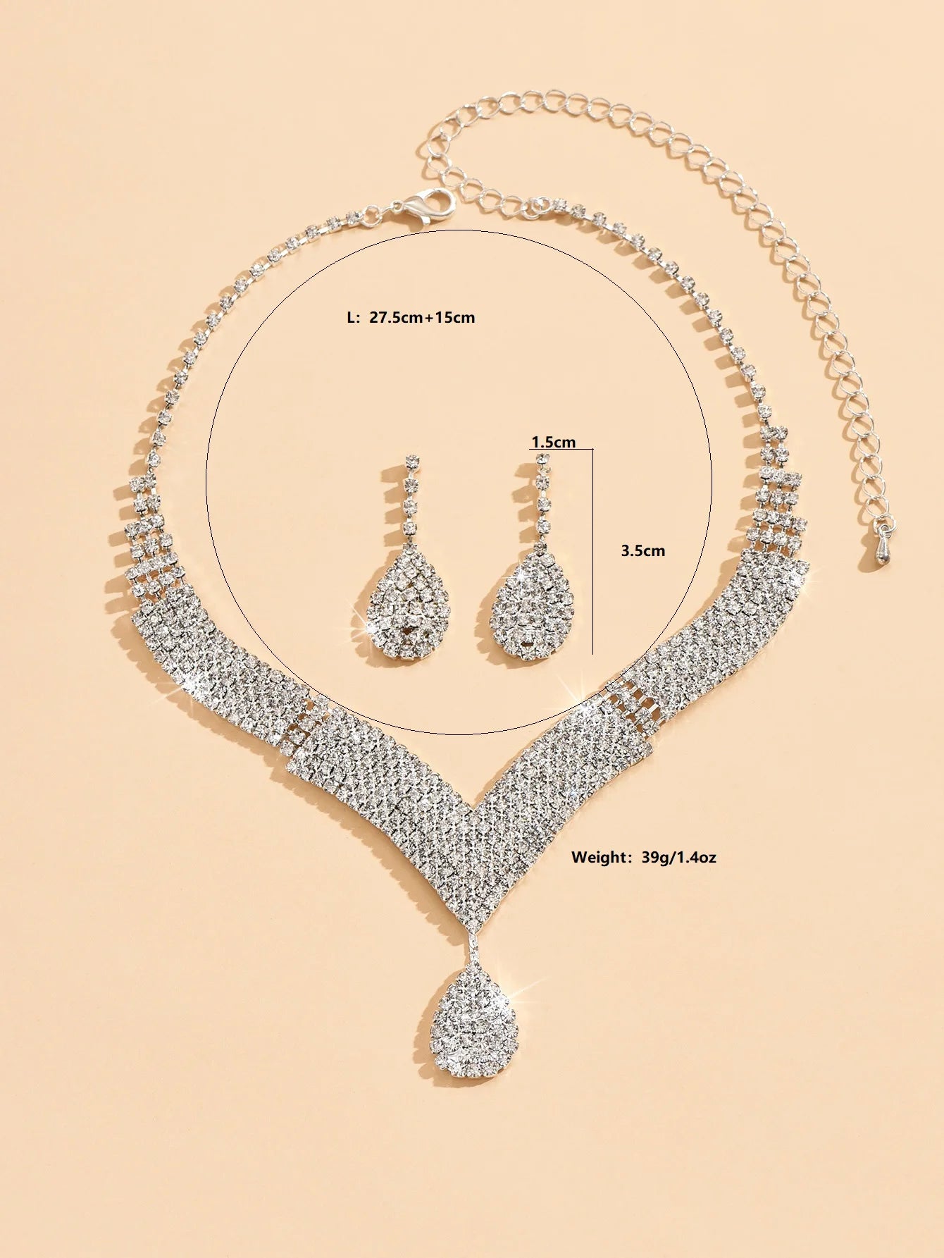 3Pcs Fashionable Rhinestones, Water Droplets, Necklaces, Earrings, Jewelry Sets, Women'S Wedding Accessories