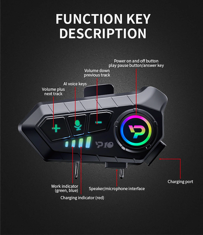 Y10 Bluetooth Motorcycle Helmet Headset Wireless IPX6 Waterproof Noice Reduction Earphone Super Long Standby Handsfree Headphone