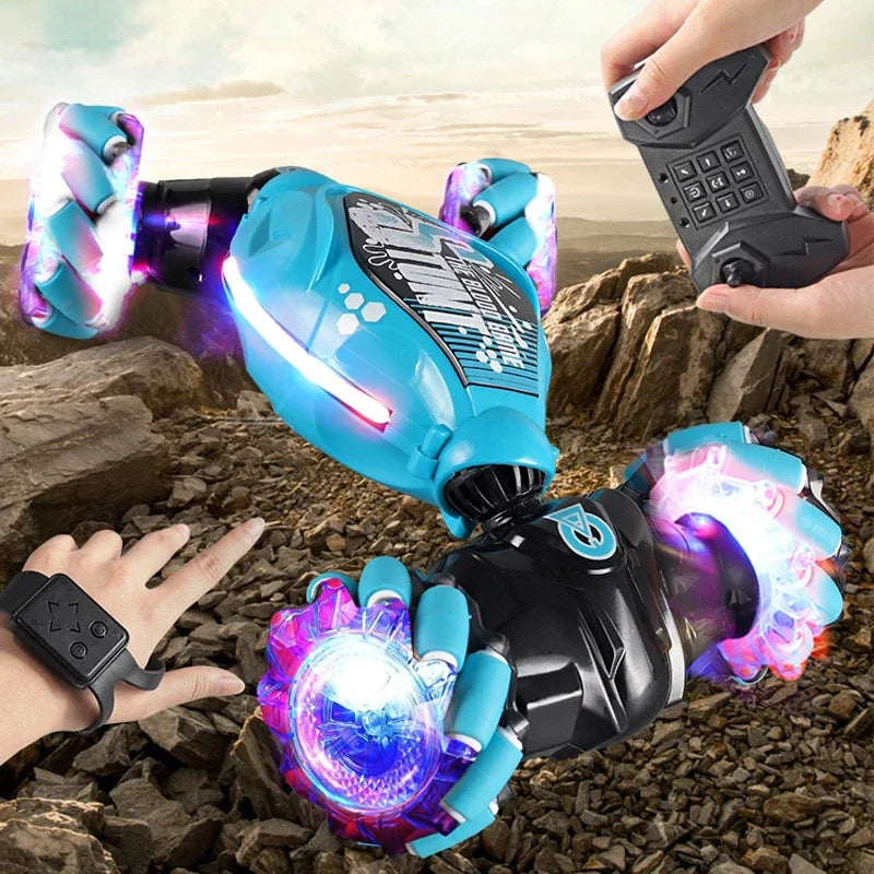 4WD RC Drift Car with Music Led Lights 2.4G Gesture Radio Remote Control Spray Stunt Car 360° Rotating Climbing Car Toys Gifts