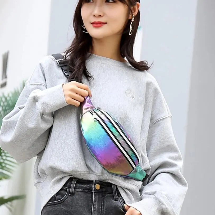 Holographic Fanny Pack Hologram Waist Bag Laser Beach Travel Banana Hip Bum Zip Waist Bags Women Belt Bag for Girls