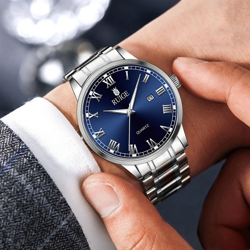 RUIGE Fashion Men'S Watch Roman Scale Minimalist Men'S Famous Watch Night Glow Waterproof Trendy Watch