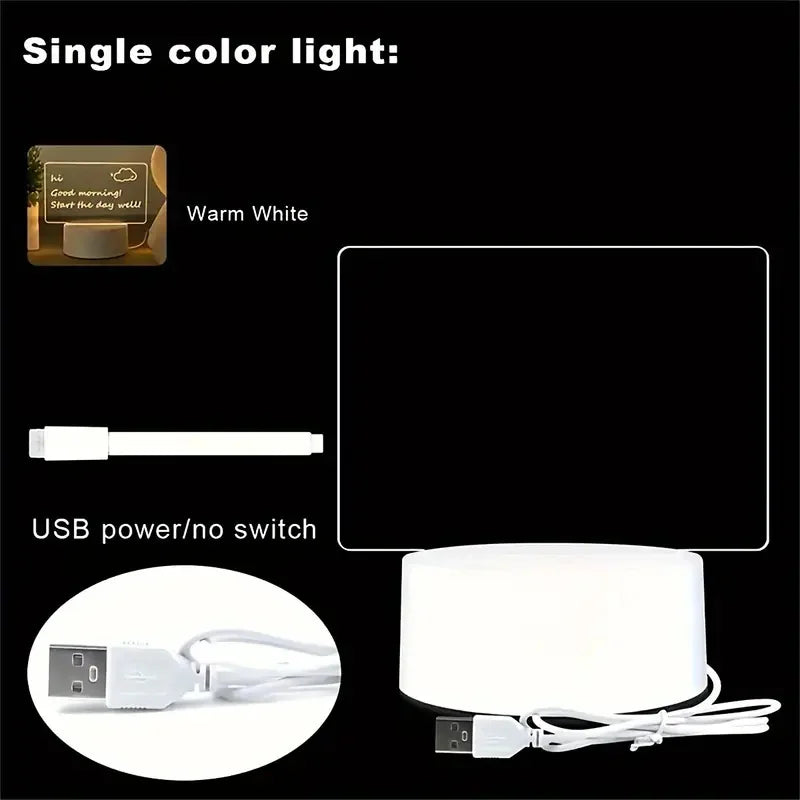 Transparent Luminous LED Night Lights USB Luminous Acrylic Night Light Erasable Write Message Board Calendar Desktop Ornaments