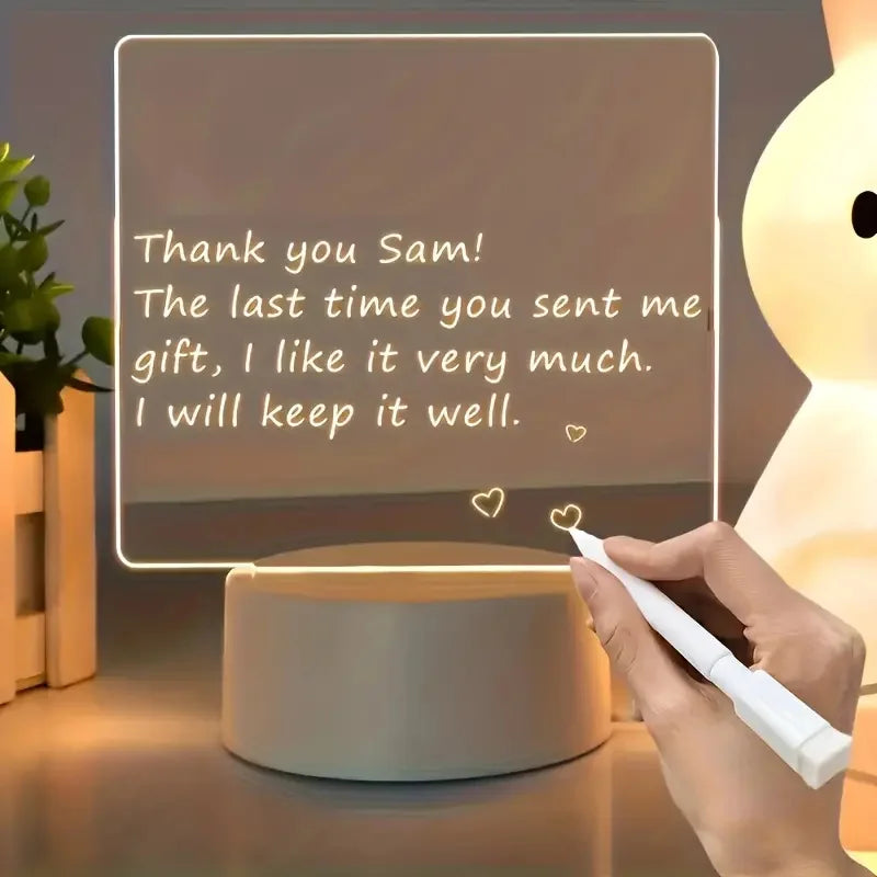 Transparent Luminous LED Night Lights USB Luminous Acrylic Night Light Erasable Write Message Board Calendar Desktop Ornaments