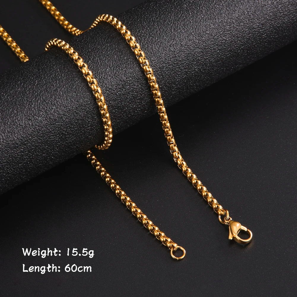 Fashion 60Cm Long Box Chain Necklace Men Stainless Steel Black Gold Color Link Chains Basic Punk Jewelry Wholesale